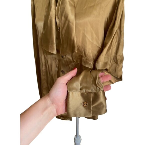 Rena Rowan Silk Shirt Tie Collar Button Down Gold Color. Size 14W - Picture 3 of 7